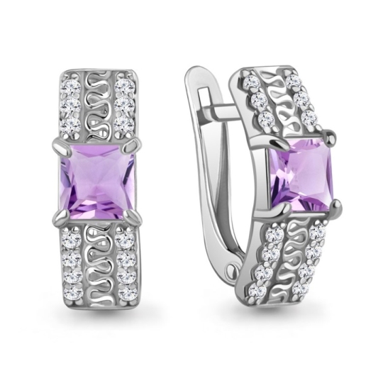 Серьги из серебра с аметистами и фианитами