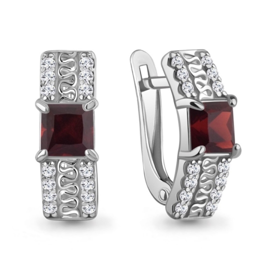 Серьги из серебра с гранатами и фианитами