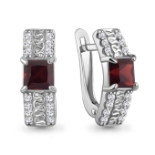 Серьги из серебра с гранатами и фианитами