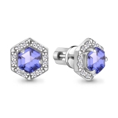 Серьги из серебра с танзанитами и фианитами