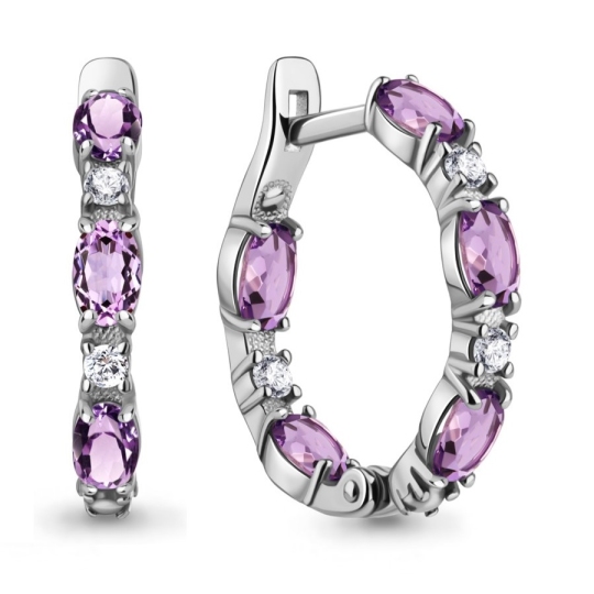 Серьги из серебра с аметистами и фианитами