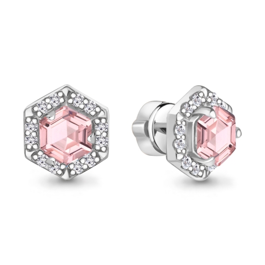 Серьги из серебра с морганитами и фианитами