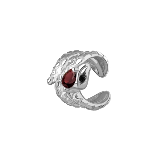 Серьга-кафф из серебра с гранатом и ювелирными кристаллами
