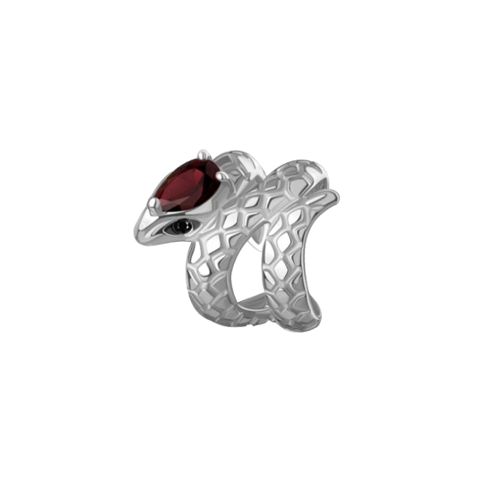 Серьга-кафф из серебра с гранатом и ювелирными кристаллами