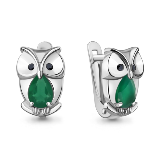 Серьги из серебра с агатами и ювелирными кристаллами