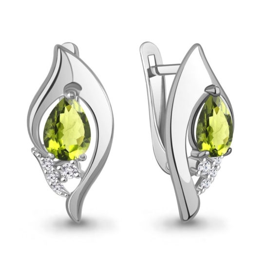 Серьги из серебра с хризолитами и фианитами