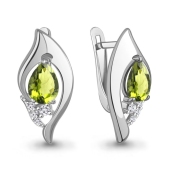 Серьги из серебра с хризолитами и фианитами