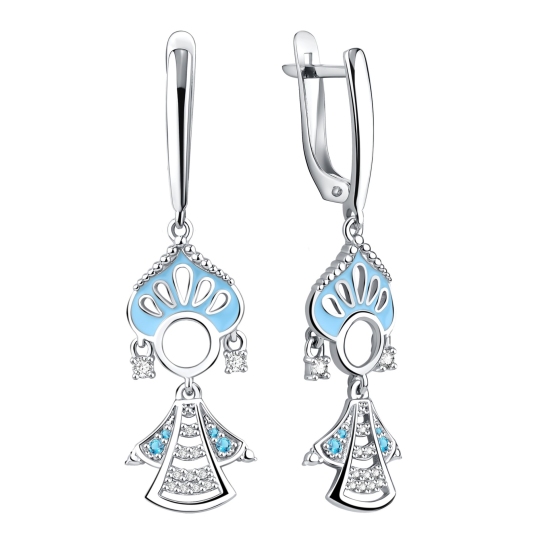 Серьги из серебра с эмалью и фианитами