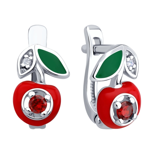 Серьги из серебра с эмалью и фианитами