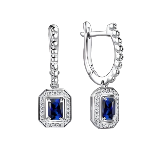 Серьги из серебра с сапфирами и фианитами