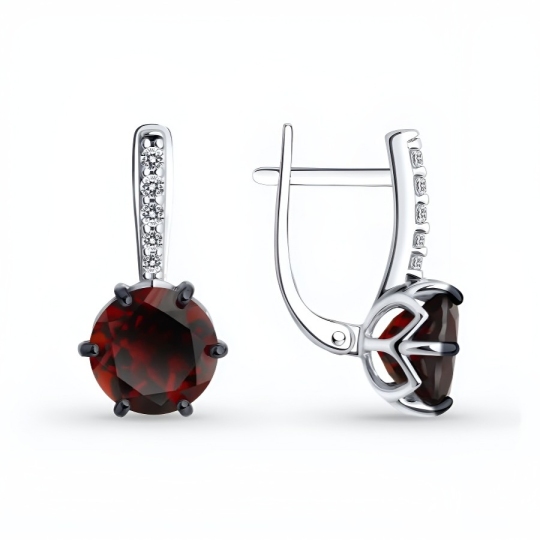 Серьги из серебра с гранатами и фианитами