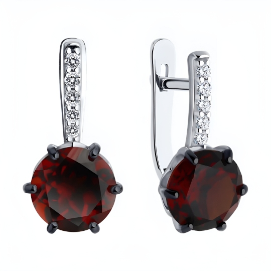 Серьги из серебра с гранатами и фианитами