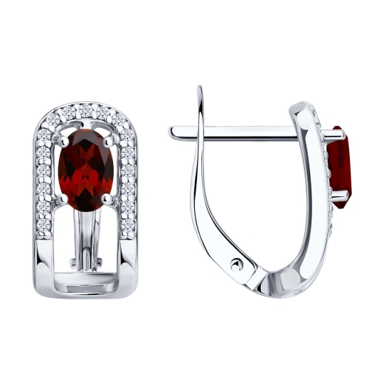 Серьги из серебра с гранатами и фианитами