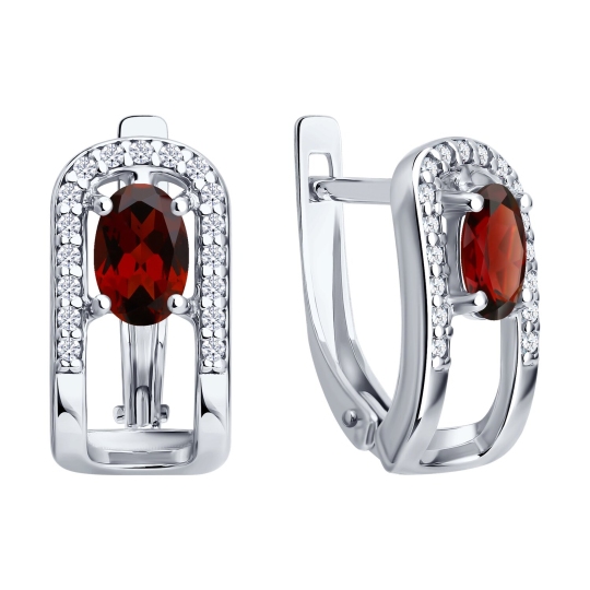 Серьги из серебра с гранатами и фианитами