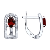 Серьги из серебра с гранатами и фианитами