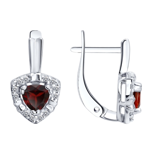 Серьги из серебра с гранатами и фианитами