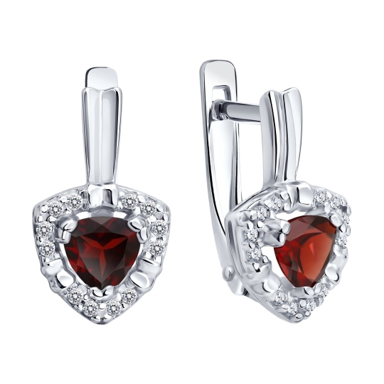 Серьги из серебра с гранатами и фианитами