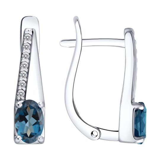 Серьги из серебра с топазами London и фианитами