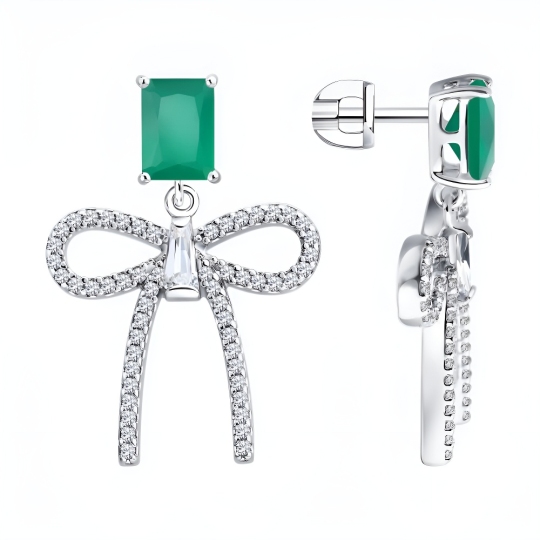 Серьги из серебра с агатами и фианитами