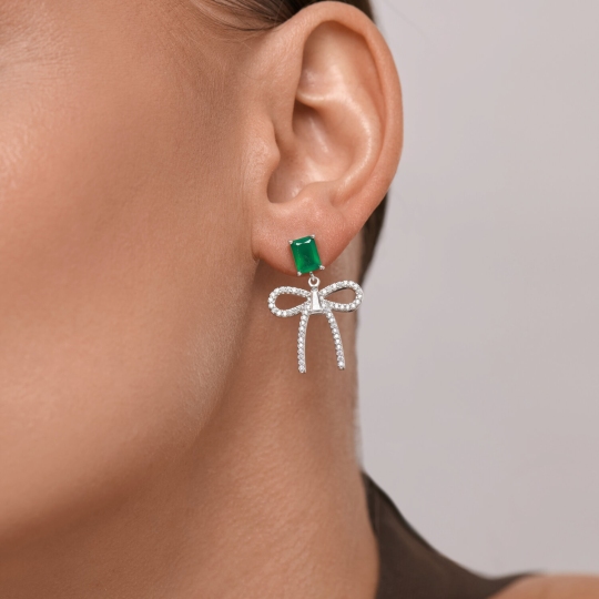 Серьги из серебра с агатами и фианитами