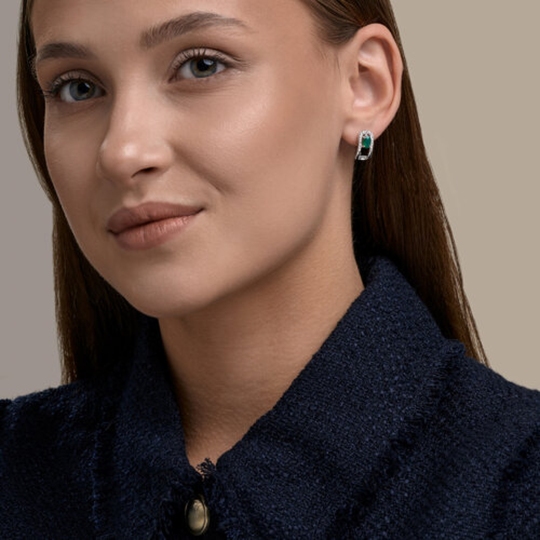 Серьги из серебра с агатами и фианитами