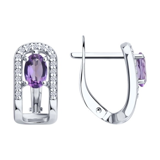 Серьги из серебра с аметистами и фианитами