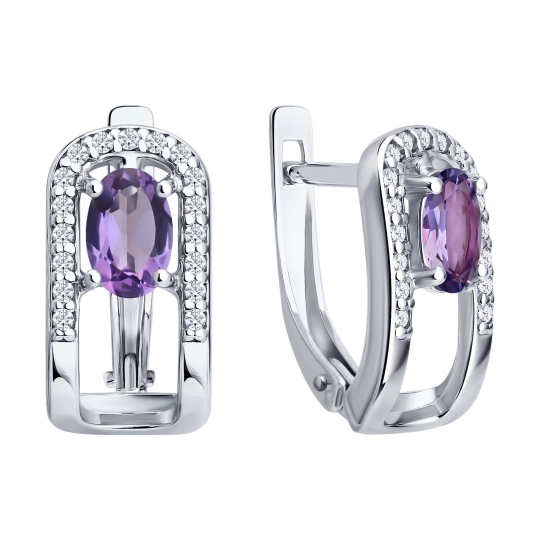 Серьги из серебра с аметистами и фианитами