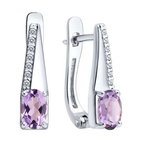 Серьги из серебра с аметистами и фианитами