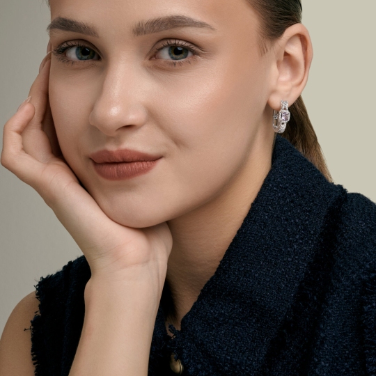 Серьги из серебра с аметистами и фианитами