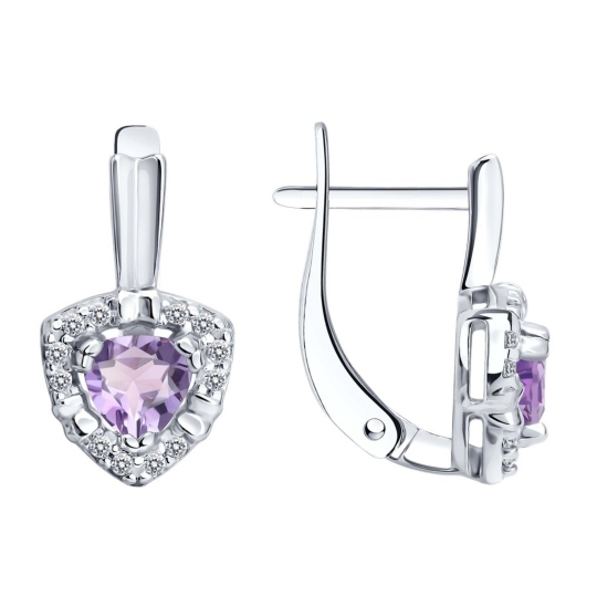 Серьги из серебра с аметистами и фианитами