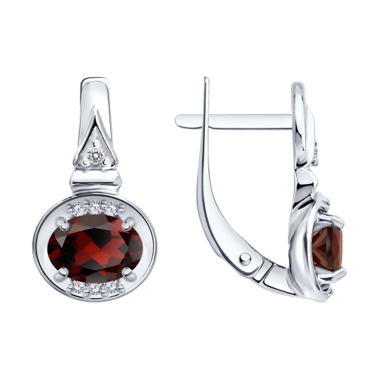 Серьги из серебра с гранатами и фианитами