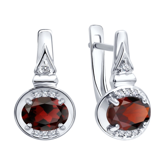 Серьги из серебра с гранатами и фианитами