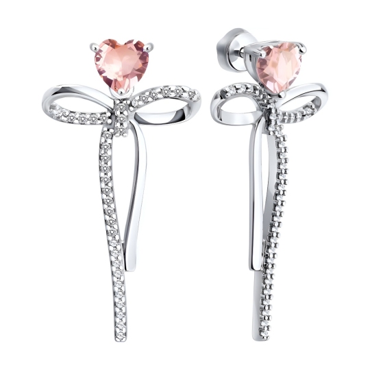 Серьги из серебра с морганитами и фианитами