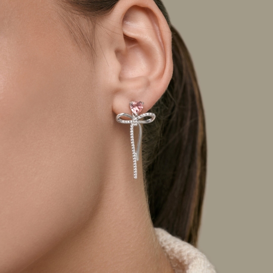 Серьги из серебра с морганитами и фианитами