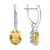 Серьги из серебра с цитринами и фианитами