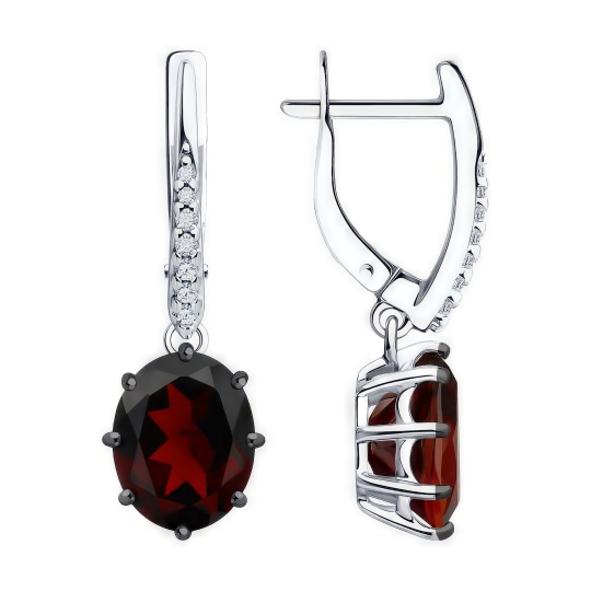 Серьги из серебра с гранатами и фианитами