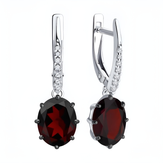 Серьги из серебра с гранатами и фианитами