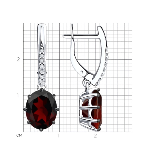 Серьги из серебра с гранатами и фианитами