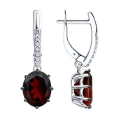 Серьги из серебра с гранатами и фианитами