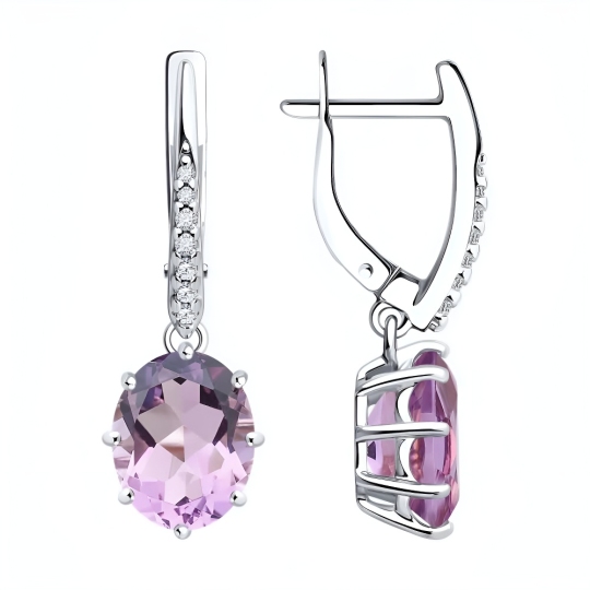 Серьги из серебра с аметистами и фианитами