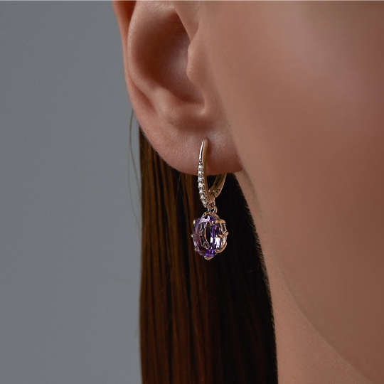 Серьги из серебра с аметистами и фианитами
