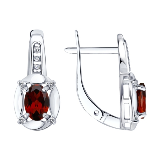 Серьги из серебра с гранатами и фианитами