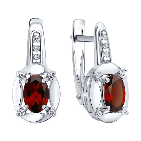Серьги из серебра с гранатами и фианитами