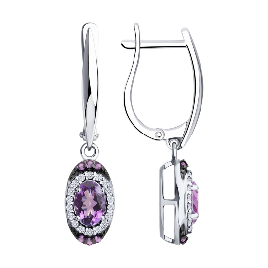 Серьги из серебра с аметистами и фианитами