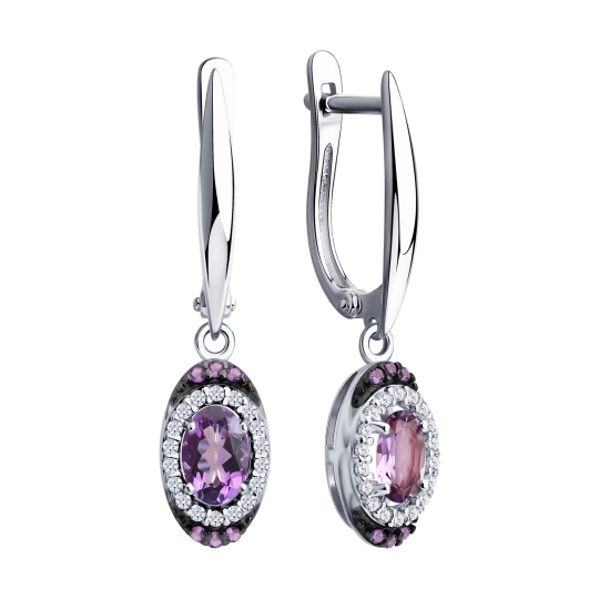 Серьги из серебра с аметистами и фианитами