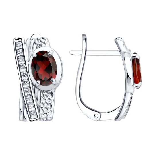 Серьги из серебра с гранатами и фианитами