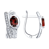 Серьги из серебра с гранатами и фианитами