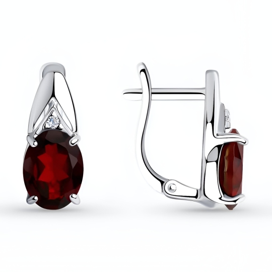 Серьги из серебра с гранатами и фианитами