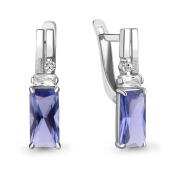 Серьги из серебра с танзанитами и фианитами