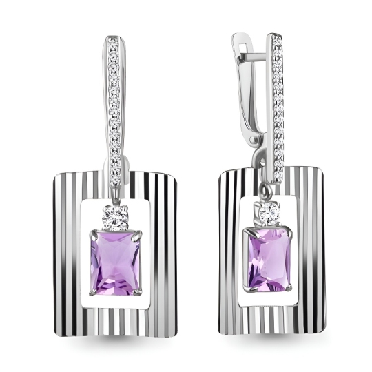 Серьги из серебра с аметистами и фианитами